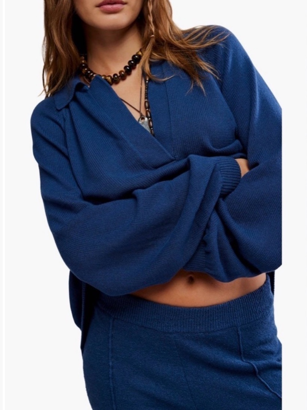Free People Free-Est Drea Sweater Blue 100% Cotton Small Oversized Cozy Beach